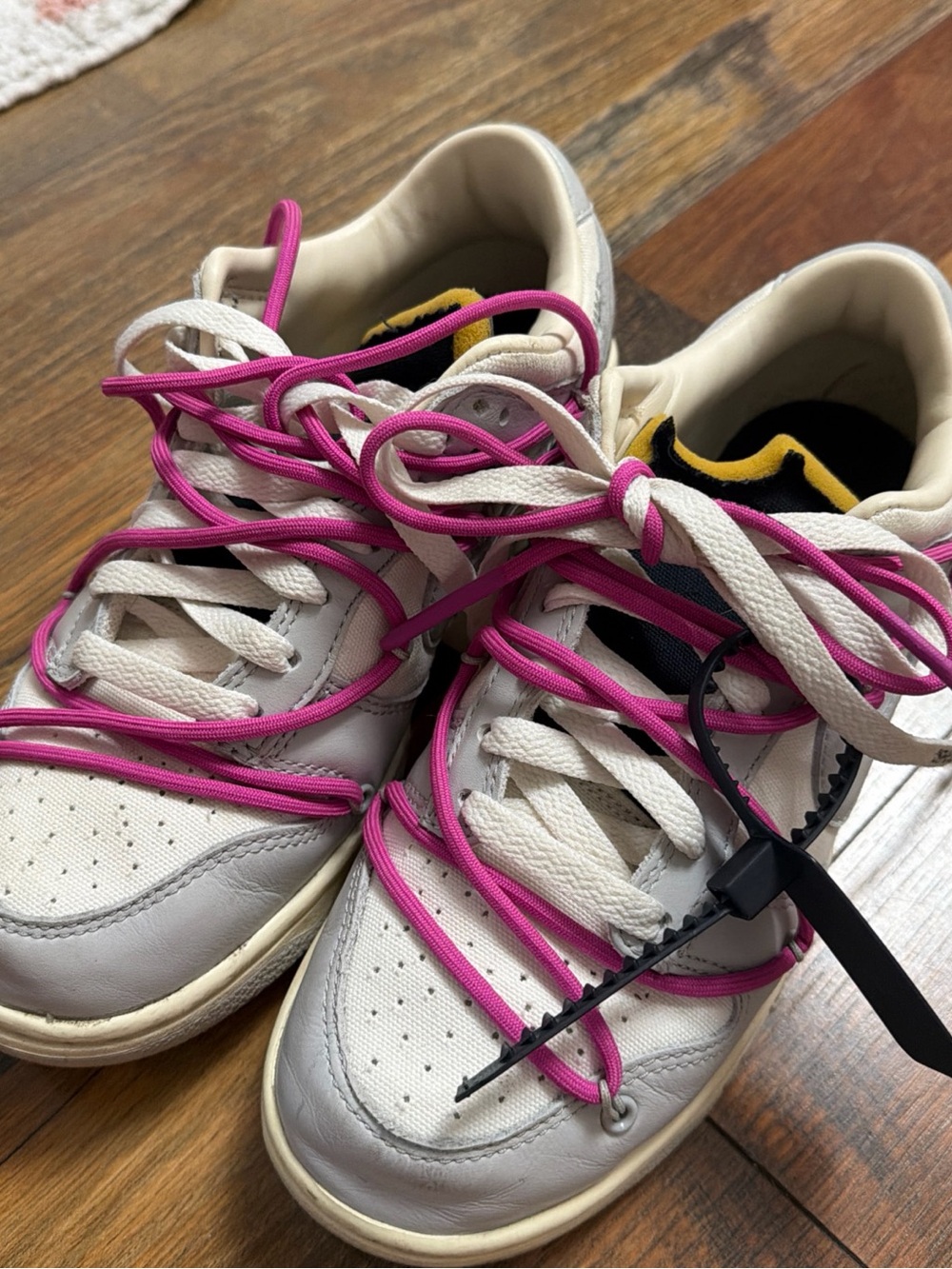 Nike Kids White Sneakers with Hot Pink Laces